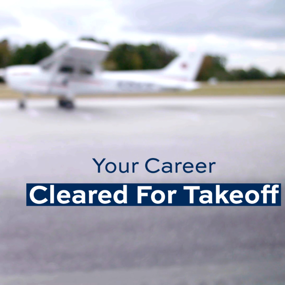 Auburn flag at Auburn University Airport with text reading Your Career Cleared for Takeoff