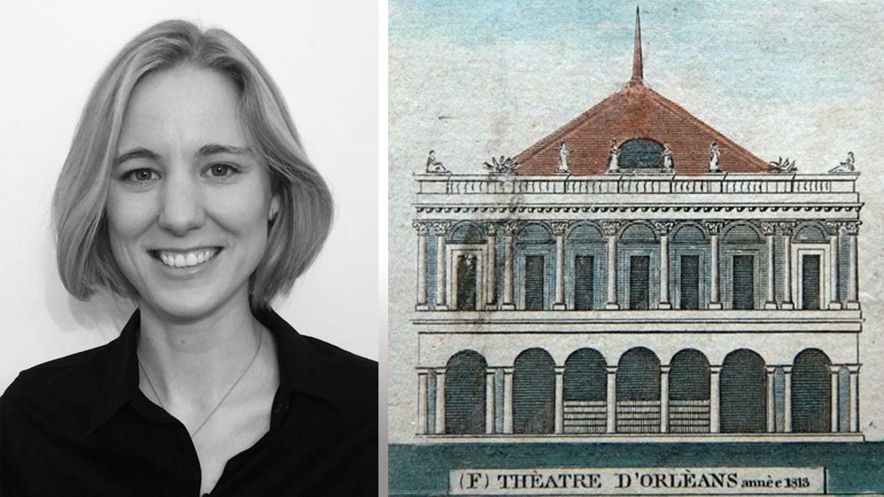 Juliane Braun and an illustration of an 1826 New Orleans theater