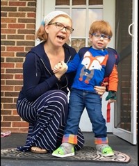 Annie and Emmett on the front porch of their home in Opelika on Emmett’s first day of school at Darden Head Start.