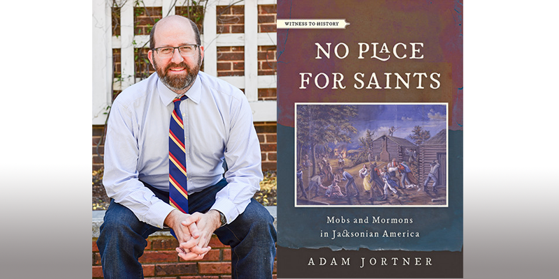 Adam Jortner and the cover of his book No Place for Saints