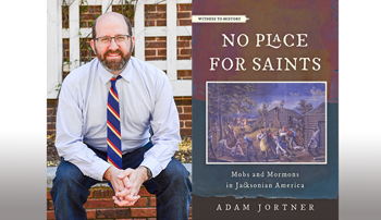 Adam Jortner and the cover of his book No Place for Saints
