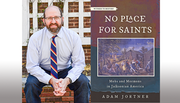 Adam Jortner and the cover of his book No Place for Saints