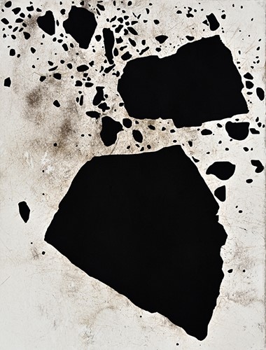 Kathleent Thum, Loose Coal, 2023, black 3.0, coal and dirt on paper, 15 x 11 inches