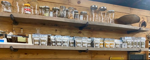 Mayim Farm medicinal plant products sit on a shelf