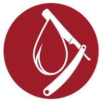 Barber blade with a drop of blood