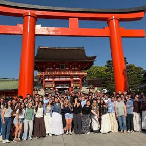 Auburn Symphonic Winds members posing for a group photo in Japan