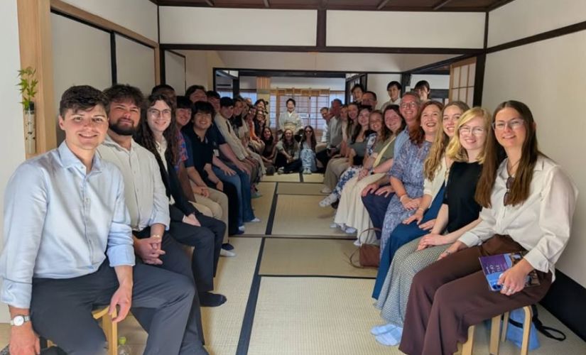 group of band students in a room in Japan