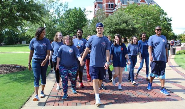 Students walking on campus 