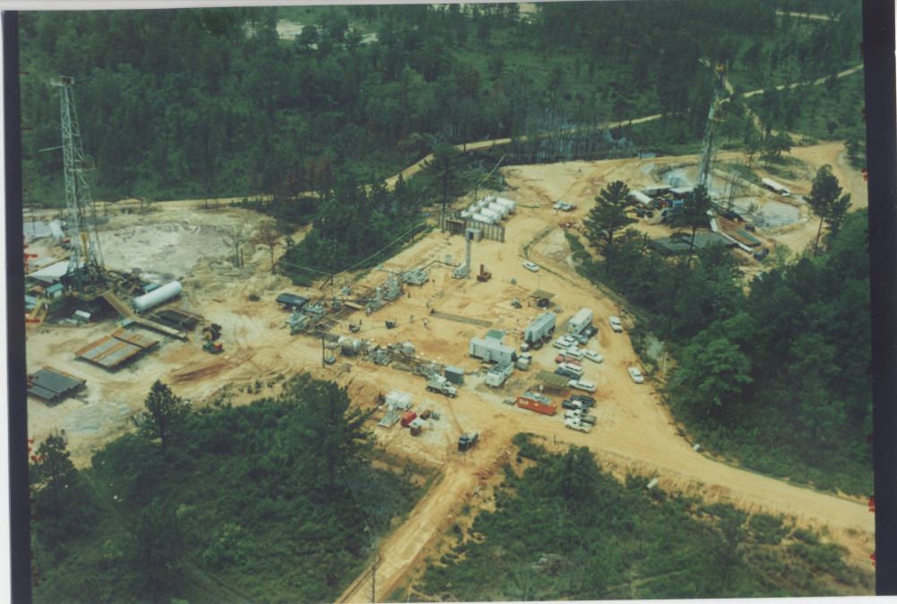 Vintage aerial photo of the Dribble site where nuclear devices were detonated underground