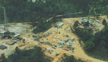 Vintage aerial photo of the Dribble site where nuclear devices were detonated underground