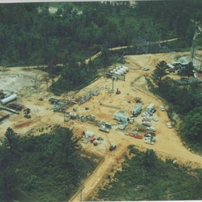 Vintage aerial photo of the Dribble site where nuclear devices were detonated underground