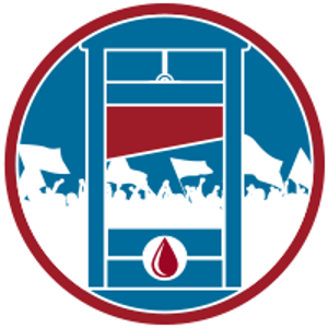 Icon of a guillotine with a red drop of blood