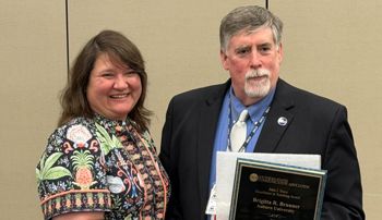 Brigitta Brunner accepting the Sisco Award for Excellence in Teaching