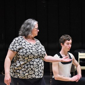 Ashley Butler directing actors during Orlando rehearsal