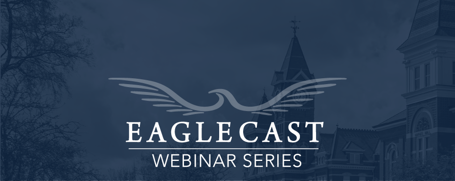 Text that says Eagle Cast Webinar Series on a navy background