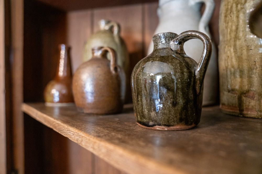 Clay jugs on display at Pebble Hill