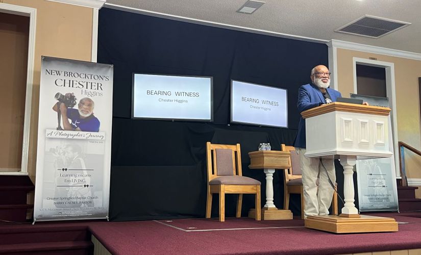 Chester Higgins speaking at Greater Springfield Baptist Church