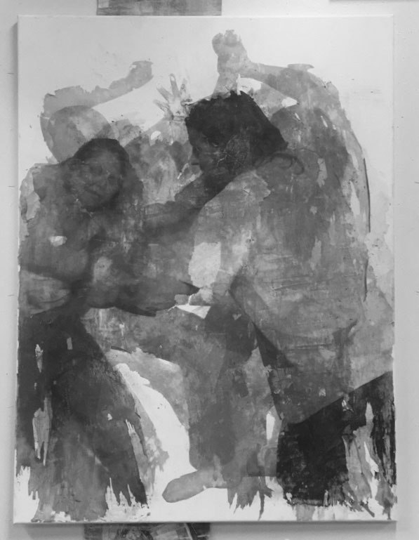 grey scale painting of a group of people