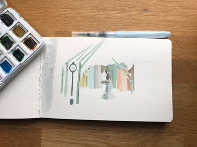 watercolor drawing of a street