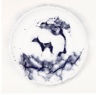 white plate with blue deer on it